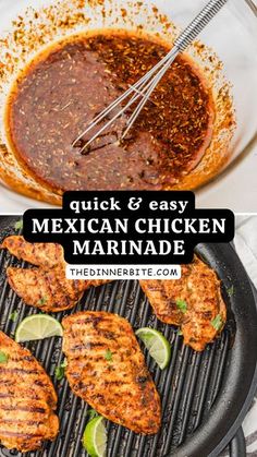 mexican chicken marinade on the grill with text overlay