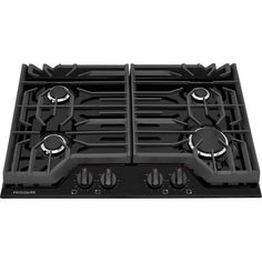 a black gas stove top with three burners