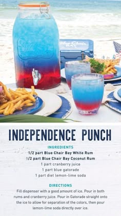 an advertisement for the blue crab baby coconut rum recipe is shown on a table at the beach