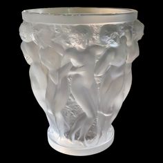 Baccantes Glass Vase with Sculptures of Women in High Relief by Lalique France, 20th Century, in Flawless conditions.  Designed 1990 to 1999 This piece has an attribution mark,   I am sure that it is completely authentic and  take full responsibility for any authenticity   issues arising from misattribution Marble Top Console Table, Lalique Crystal, High Relief, Crystal Vase, Glass Art Sculpture, Large Vase, Glass Sculpture, Lalique, Art Glass