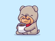 a teddy bear holding a cup of coffee