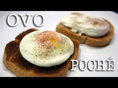 two pieces of bread with an egg on top and the words ovo poche