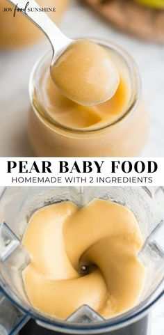 homemade baby food in a blender with peanut butter on top, and the recipe below