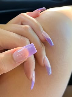 Shirt Purple Acrylic Nails, Coffin Acrylic Nails Purple French Tip, Nail Inspo Purple French Tip, Square Purple French Tip Nails, Purple Tip French Nails, Pink Unique Nails, Purple Coffin French Tip Nails, Light Purple French Tip Nails Coffin, Purple French Tips Coffin