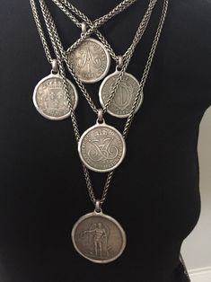 Antique Coin Necklace, Silver Coin Jewelry, Old Silver Coins, Collar Hippie, Silver Coin Necklace, European Jewelry, Silver Jewellery Indian, Anniversary Gift For Him, Antique Coins