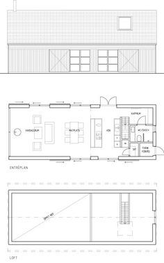 the floor plan and elevation views of two houses