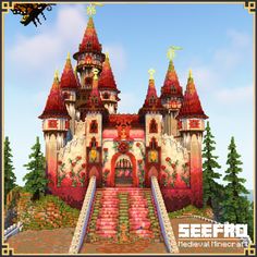 Fantasy Cherry Blossom, Minecraft Fortress, Minecraft Castle Designs, Fantasy Minecraft, Minecraft Steampunk