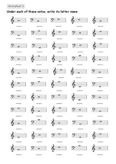 music worksheet with notes and trebles