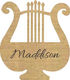 a harp with the name madison on it and an image of a tremoid