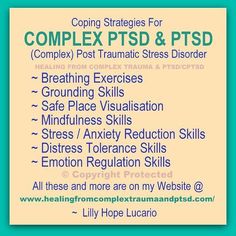 How to cope with the symptoms of #ComplexPTSD #Complextrauma #CPTSD #PTSD . These strategies and skills are on my Website - see the link in my bio. . I can personally recommend all these to help manage and reduce the symptoms. - Lilly Hope Lucario . #childabuse #abuse #trauma #healing #lillyhopelucario #healingfromcomplextraumaandptsd Distress Tolerance Skills, Learning States, Distress Tolerance, Emdr Therapy, Emotional Health