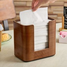 Maximize efficiency and cleanliness in your establishment with the Tork Image Xpressnap Signature interfold tabletop napkin dispenser. Crafted with sleek walnut wood, this dispenser adds a modern aesthetic, creating a premium presentation that will impress your guests. Its compact size makes it perfect for individual tables, allowing each guest to have easy access to napkins without cluttering the space.   The single napkin dispensing feature of this dispenser not only reduces waste, but also pr Home Bar Rooms, Napkin Dispenser, Bar Room, Reduce Waste, Modern Aesthetic, Walnut Wood, Easy Access, Low Price, Napkins