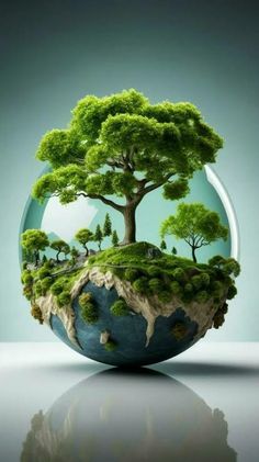 an image of a tree in the shape of a world globe with water and trees inside