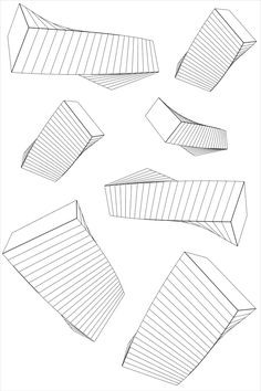 four different angles of the same object, each with one line drawn to show it's side