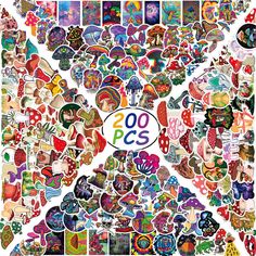 a large collection of colorful stickers on a white background with the words 200 pcs