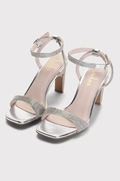 Silver Heels For Quinceanera, Comfy Silver Heels, High Heels Prom Silver, Silver High Heels For Quinceanera, Short Sparkly Heels, Silver Sparkly Heels Short, Hoco Heels Silver, Small Heels For Prom, Silver Strap Heels