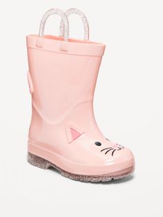 Tall Cat-Graphic Rain Boots for Toddler Girls | Old Navy Gigi Gift, Old Navy Toddler Girl, Toddler Accessories, Toddler Girl Shoes, Foot Bed, Cat Graphic, Pink Cat, 4 Inch Heels, Measuring Tape