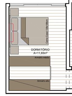 the floor plan for an apartment with two separate rooms and one bedroom on each side