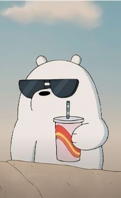 a polar bear wearing sunglasses and holding a drink