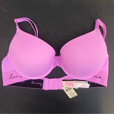 Nwt. This Bra Is Super Cute And Has A Comfortable Band With “Love Pink” Wrapped Around. Nice Bright Pink Color. * * * * * I Pink Padded Underwire Bra, Feminine Pink Bra With Adjustable Straps, Pink Full Coverage Bra With Removable Pads, Pink Push-up Bra With Built-in Support, Pink Push-up Bra, Pink Full Coverage Bra, Pink Full Coverage Bra With Adjustable Straps, Pink Bras, Vs Pink Bras