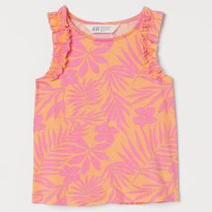 Sleeveless Tank In Printed Cotton Jersey With A Frill Around The Armholes. Material: Cotton Jersey New Unworn, No Tags Summer Playwear Cotton Tops, Summer Cotton Tops For Playwear, Cotton Tops For Summer Playwear, Playful Pink Cotton Tank Top, Pink Tops For Playwear In Spring, Playful Printed Sleeveless Top, Playful Sleeveless Printed Top, Playful Sleeveless Summer Tops, Printed Pink Cotton Tops