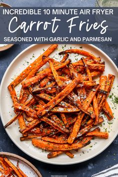 carrot fries with garlic and parmesan on a white plate