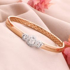 Gold Bangle With Diamonds, Rose Gold Diamond Bracelet, Solid Gold Bangle, Rose Gold Bangle Bracelet, Ruby Bangles, Diamonds Bracelet, Gold Jewelry Simple Necklace, Beaded Necklace Designs