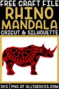 the rhino logo is shown in red and black, with an ornate design on it