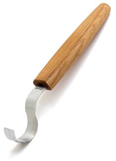 a wooden handle with a metal blade on it