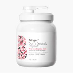 WHO IT'S FOR: Those with dry, damaged, chemically-treated, and/or lifeless hair. WHAT IT IS: An intensive weekly treatment to restore essential hydration and enhance hair's resilience to protect against future damage. WHAT IT DOES: his Deep Conditioning Mask works in minutes to restore essential hydration and natural vibrancy to dry, brittle, over-processed, and otherwise lackluster hair. Formulated with Briogeo's unique NOVA Complex, this mask delivers an optimal blend of transformative ... Briogeo Don't Despair Repair, Hair Masks For Dry Damaged Hair, Deep Conditioning Mask, Deep Conditioning Hair Mask, Best Hair Mask, Hair Mask For Damaged Hair, Hair Repair Mask, Stronger Hair, Lifeless Hair