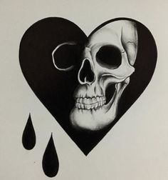 a drawing of a skull in the shape of a heart with tears coming out of it