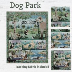 the dog park quilt pattern is featured in this book, with pictures of dogs and their owners