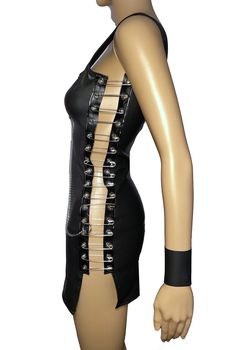 *This dress is made out of faux leather stretchy fabric. Hooked with jumbo safety pins on each side. All the chains are fully removable. Cuffs are included with the dress. *The mannequin is wearing a size SMALL *Please choose your size carefully in the options box. SIZE CHART: US SIZE XS = 0 SMALL = 2 to 4 MEDIUM = 6 to 8 LARGE =10 to 12 XLARGE =14 Safety Pin Shirt Ideas, Punk Mini Dress For Cosplay, Punk Style Mini Dress For Cosplay, Noels Lament, Safety Pin Clothes, Safety Pin Shirt, Safety Pins Fashion, Safety Pin Dress, Duct Tape Dress