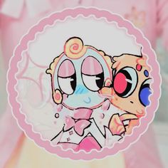 an image of two cartoon characters kissing each other's foreheads in front of a pink background