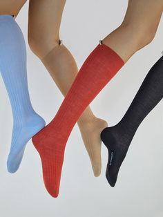 Knee high socks made with extra-fine, lightweight merino wool features just the right amount of stretch for comfort. Made in Italy. Silk Loungewear, Powder Blue Color, Luxury Socks, Boxer Pants, Cashmere Socks, Leggings And Socks, Comme Si, Color Powder, Loungewear Sets