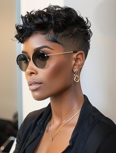 Elegant & Cute Short Haircuts for Black Women 2024 Short Short Bob Hairstyles, Women’s Very Short Haircuts, Pixie Haircut With Shaved Sides, Clipper Cuts For Women, Pixie Cut Curly Hair, Curly Pixie Haircuts, Natural Hair Short, Hair Short Cuts, Natural Hair Short Cuts