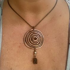 The Perfect Unique, One Of The Kind Gift! Handcrafted Antique Copper Spiral Wire Wrapped With Freshwater Pearl, And Lotus Charm Lightweight 17” With 2” Extender $89 Msrp Wire Wrapped Charms, Copper Wire Art, Copper Wire Jewelry, Necklace Statement, Creative Hobbies, Wire Work, Wire Art, Women Artisans, Antique Copper