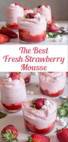 fresh strawberry mousse with whipped cream and strawberries