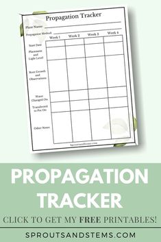 a printable worksheet with the words propagation tracker on it and a green background