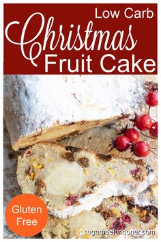 low carb christmas fruit cake with cranberries on top