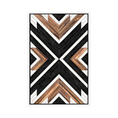 a black and white geometric design with wooden strips poster print on the back of a wall