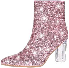 Glitter Pointed Toe Party Boots, Party Glitter Boots With Pointed Toe, Glitter Boots With Pointed Toe For Party, High Heel Party Boots With Glitter Accents, Glamorous Glitter Heels For Winter, Winter Party Sparkling Heels, Sparkling Heels For Winter Party, Sparkling Boots For Party And Holiday, Sparkling Party Heels For Winter