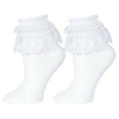 PRICES MAY VARY. 2 pairs cute white pearl lace ruffle frilly ankle socks for women SIZE: Fit perfectly for women shoe size 5-9, one size fits most women & girls; COLOR: 2 pairs white MATERIAL: Skin-friendly and non-irritating. These lace ruffle socks are very soft and breathable, suitable for all seasons, provide you with a comfortable and fit wearing experience DESIGN: These cute lace ruffle frilly socks with pearl design, very cute and sweet, which will give you a super younger feeling and att Fitted Lace Trim Socks For Summer, Summer Lace Trim Fitted Socks, Summer Lace Socks With Lace Trim, Fitted Ruffled Socks For Summer, White Ruffled Socks For Summer, Fitted White Ruffled Socks, White Lace Trim Socks For Summer, Summer White Socks With Lace Trim, Lace Ruffle Socks