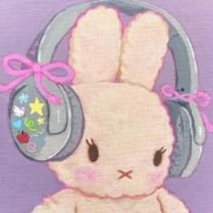 a painting of a bunny with headphones on