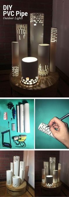 several pictures of different types of candles and lights in various stages of being lit up