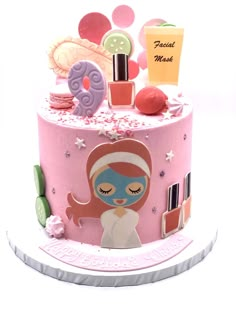 Spa Birthday Cake, Spa Cake, Pijama Party, Girl Spa Party, Happy Birthday Best Friend, Make Up Cake, Spa Birthday, Beauty Party, Kids Makeup