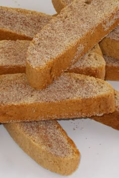 several pieces of bread are stacked on top of each other