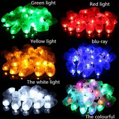 four different types of lights that are on the ground and in various colors, including red, green, yellow, blue, and white