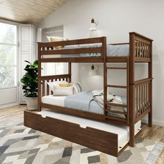 Sleep more, save space. Our Classic Twin over Twin Bunk Bed Bed + Trundle sleeps three in one incredibly versatile design. Crafted with solid, knot-free New Zealand pine wood, this bed offers superior strength and durability. The beautiful, low VOC finishes contribute to a clean and healthy home. Each sleeping surface on the Bunk Bed bed is paired with a strong plywood slat roll and a metal support bar to provide each a high, 400 lb. weight capacity. The included twin-size trundle bed provides a Wooden Bunk Bed, Bunk Bed Ladder, Twin Platform Bed Frame, Adult Bunk Beds, Queen Bunk Beds, Bunk Bed With Desk, Twin Over Twin Bunk Bed, Solid Wood Bed Frame, Twin Over Full Bunk Bed