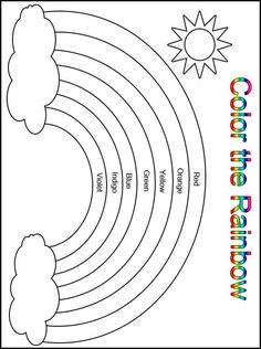 a coloring page with the words color the rainbow on it and trees in the background