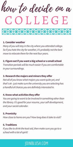 a poster with the words how to decide on a college